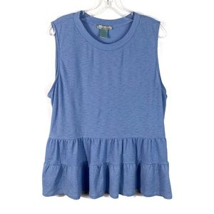 Good Luck Gem Light Pastel Blue Crepe Tiered Babydoll Sleeveless Casual Tank Top